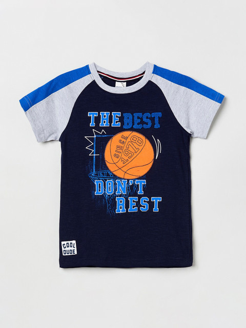 

max Boys Navy Blue Printed Round Neck T-shirt