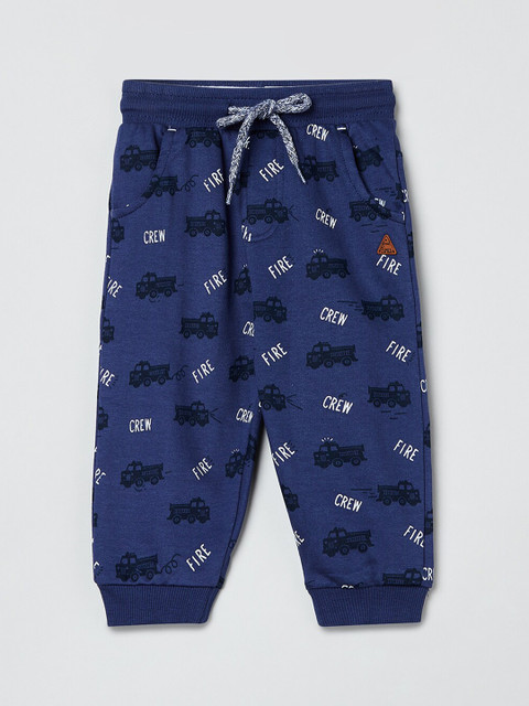 

max Boys Blue & Grey Graphic Printed Slim-Fit Joggers