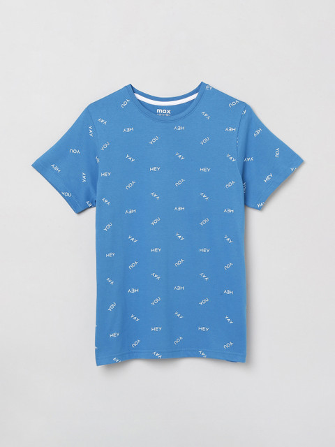 

max Boys Blue & White Printed Round Neck T-shirt