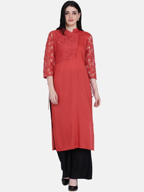 

Ojjasvi Women Red Yoke Design Straight Kurta