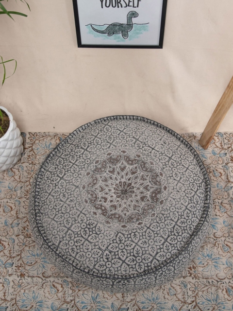 

Tistabene Black & White Geometric Inspired Durry Print Round Prodigious Pouf