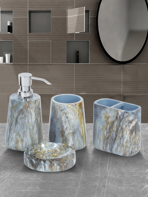 

Obsessions Grey & Blue 4Pcs Abstract Print Spaze Bath Accessories Set
