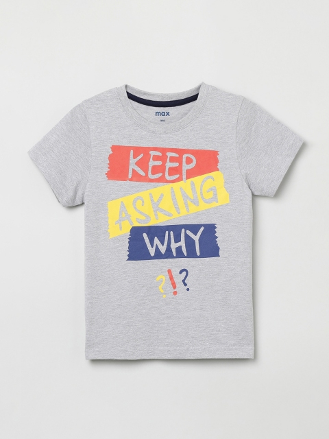 

max Boys Grey Printed Round Neck T-shirt