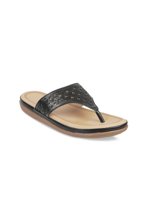 

WALKWAY Women Black Laser Cut Open Toe Flats