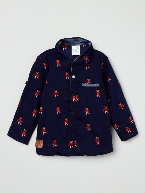 

max Boys Navy Blue & Red Printed Casual Shirt