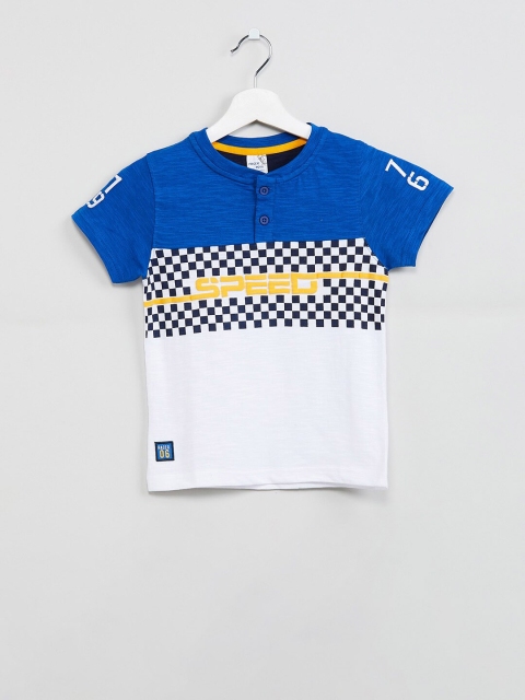 max Boys Blue & White Colorblocked Henley Neck T-shirt