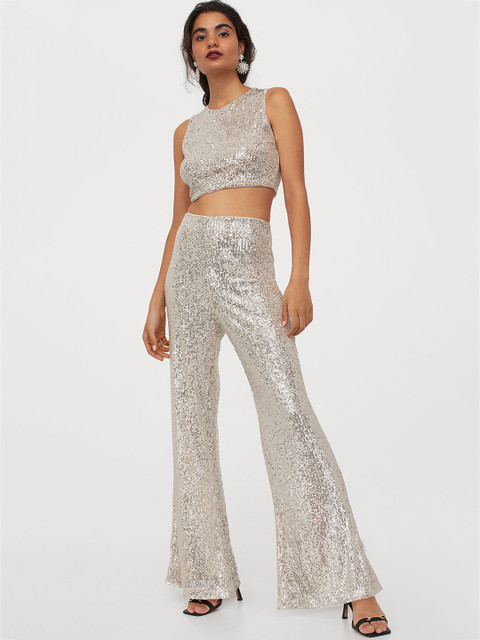 

H&M Women Silver-Coloured Sequined Trousers