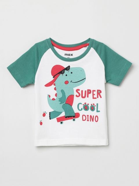 

max Boys White Printed Round Neck T-shirt