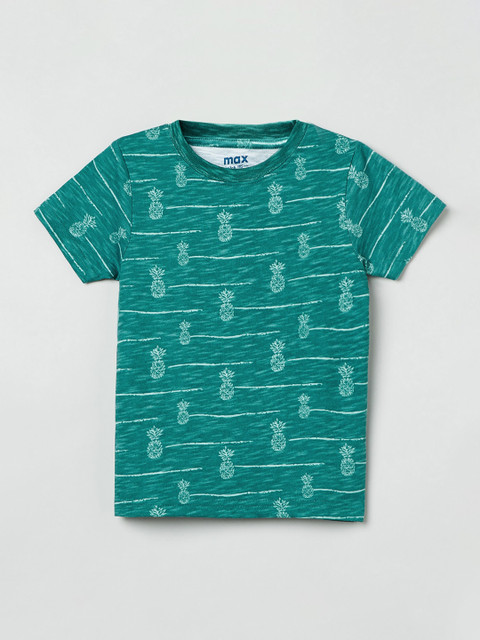 

max Boys Green & White Tropical Print T-shirt