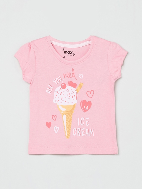 

max Girls Pink Printed Round Neck T-shirt