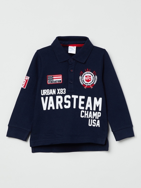 

max Boys Navy Blue & White Printed Polo Collar T-shirt