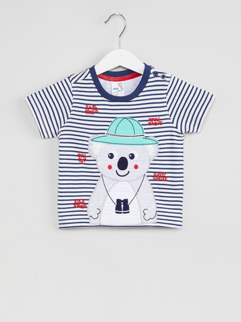 

max Boys Navy Blue & White Striped Round Neck T-shirt