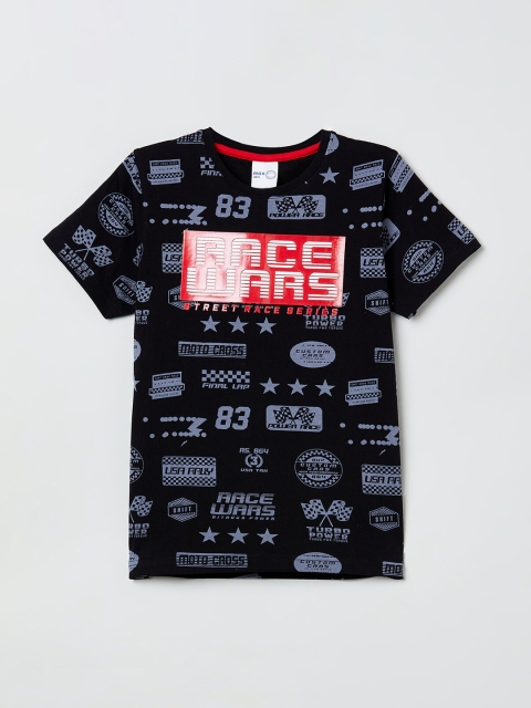 

max Boys Black & Grey Printed Round Neck T-shirt
