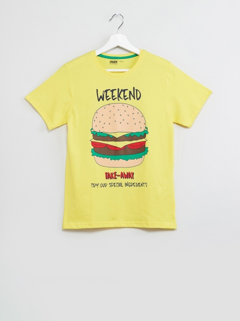 

max Boys Yellow Printed Round Neck T-shirt