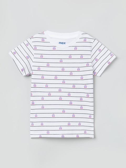 

max Boys White & Pink Striped Round Neck T-shirt