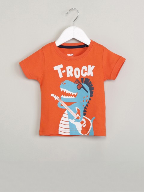 

max Boys Orange Printed Round Neck T-shirt