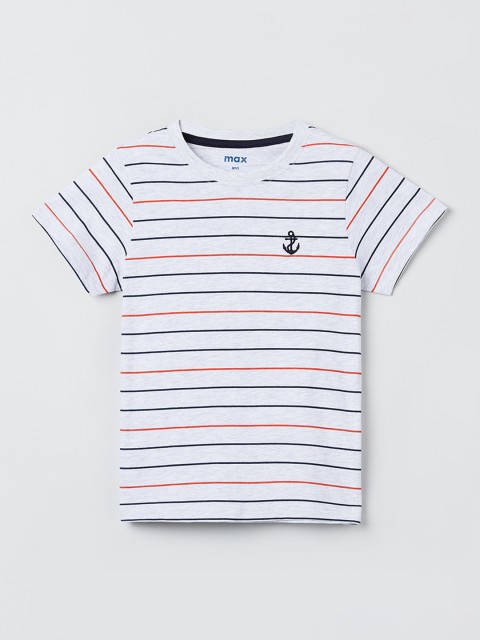 

max Boys White & Blue Striped Round Neck T-shirt
