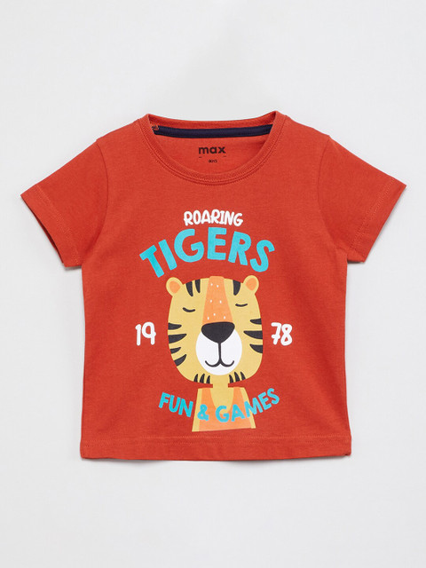 

max Boys Orange Printed Round Neck T-shirt