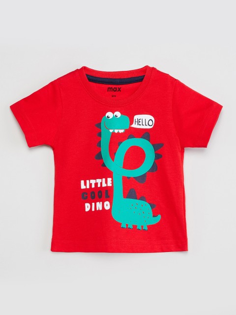 

max Boys Red & Green Printed Round Neck T-shirt
