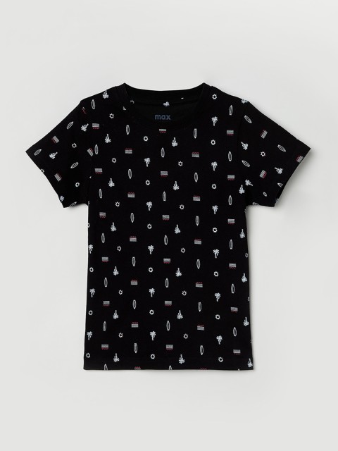 

max Boys Black & White Tropical Print T-shirt