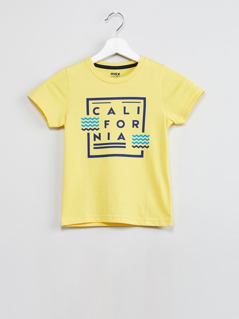 

max Boys Yellow & Blue Printed Round Neck T-shirt