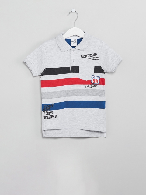 

max Boys Grey & Red Striped Polo Collar T-shirt