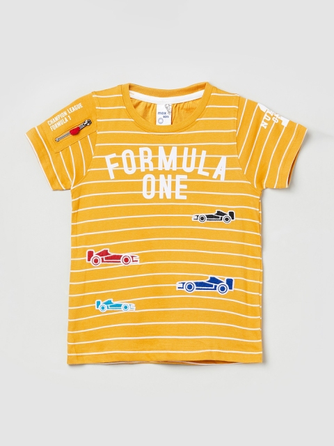 

max Boys Yellow Striped Round Neck T-shirt