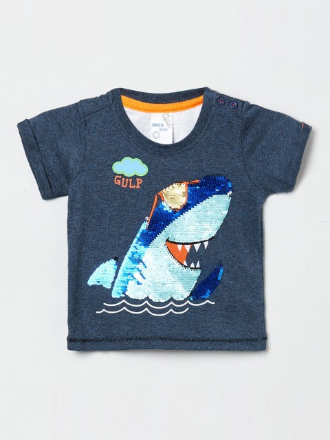 

max Boys Blue Sequin Embellished Round Neck T-shirt