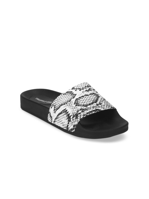 

Truffle Collection Women Black Animal Printed PU Open Toe Flats