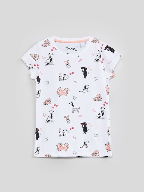 

max Girls White Printed Round Neck T-shirt