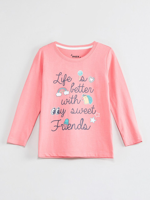 

max Girls Pink Printed Round Neck T-shirt