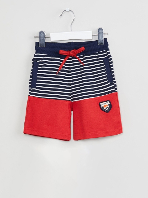 

max Boys Navy Blue & Red Colourblocked Regular Fit Shorts