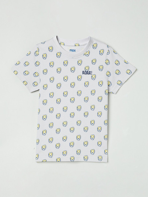 

max Boys White Printed Round Neck T-shirt