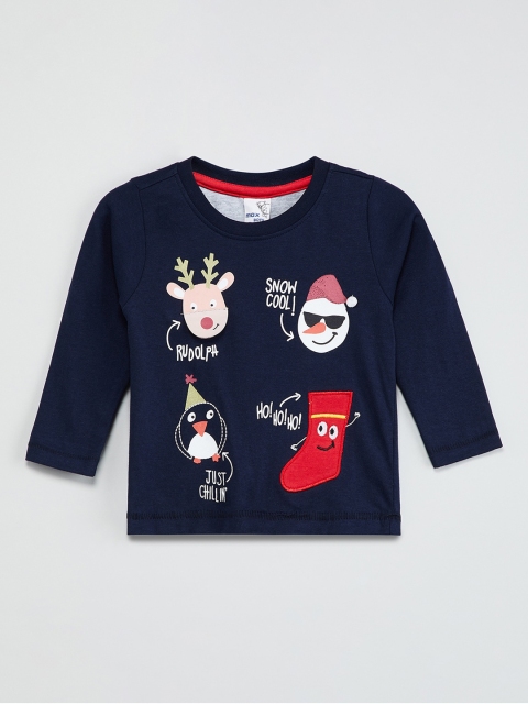 

max Boys Navy Blue Printed Round Neck T-shirt
