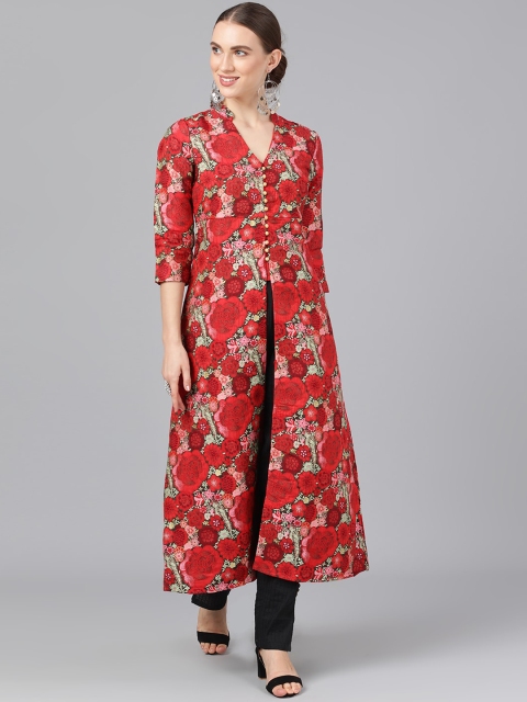 

AKS Couture Women Red Printed A-Line Kurta