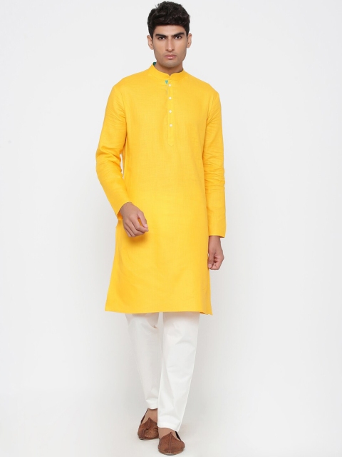 

Tistabene Men Yellow & White Solid Kurta with Pyjamas