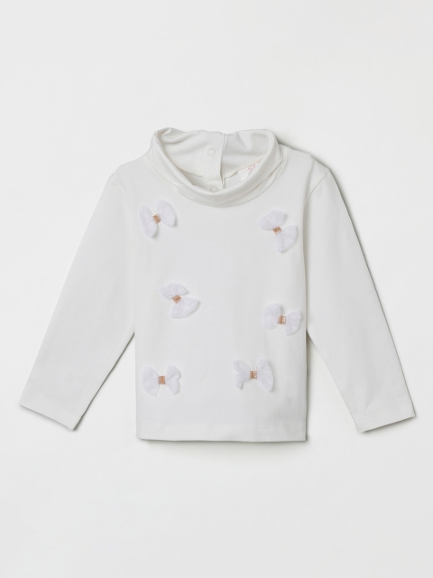 

max Girls White Solid Bow Detailed High Neck T-shirt
