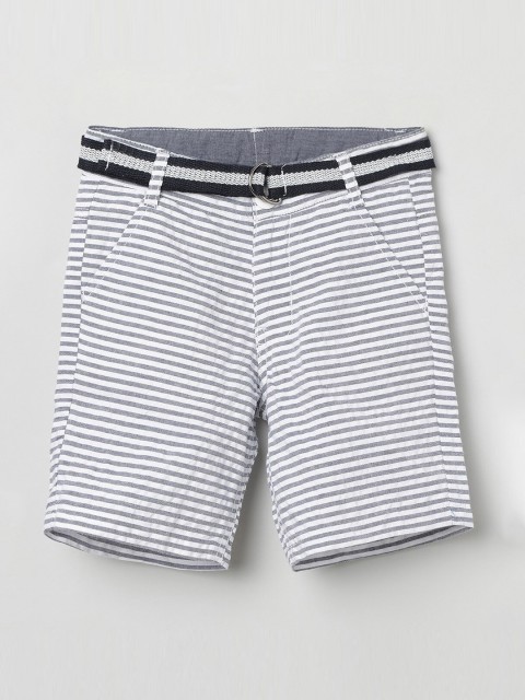 

max Boys White & Grey Striped Regular Shorts