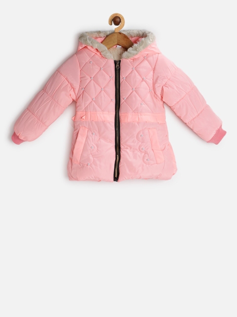

PASSION PETALS Girls Peach-Coloured Solid Lightweight Padded Jacket