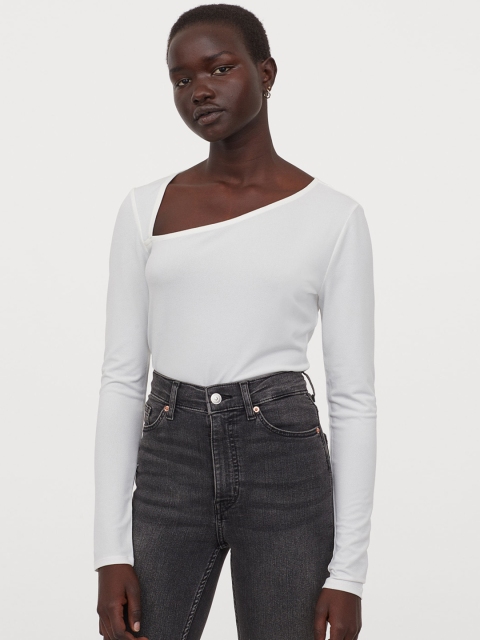 

H&M Women White Solid Long-Sleeved Top