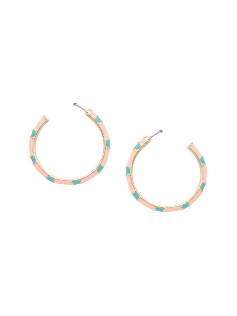 

Globus Gold-Toned & Pink Circular Half Hoop Earrings