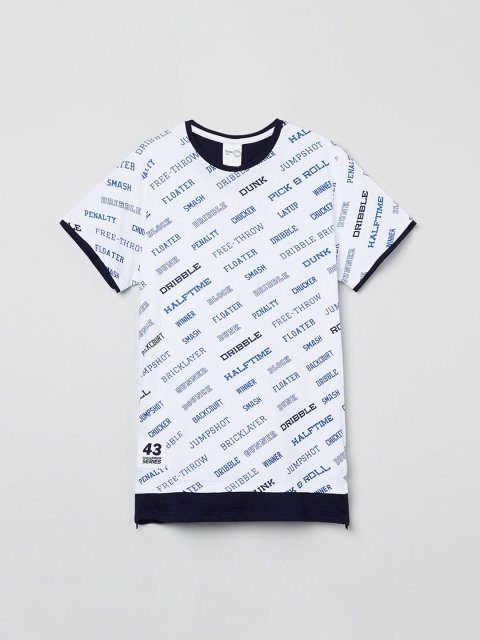 

max Boys White & Navy Blue Printed T-shirt