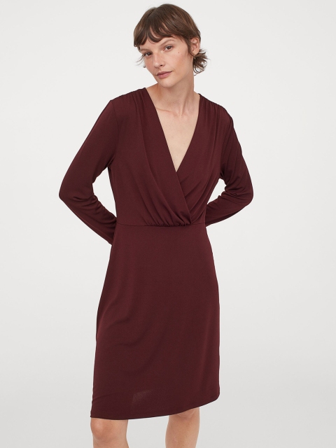 

H&M Women Maroon V-Neck Dress