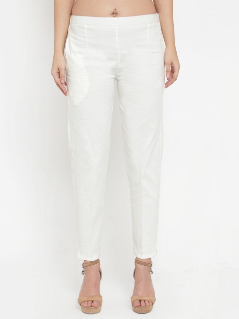

Baani Creations Women Off-White Smart Regular Fit Solid Regular Trousers