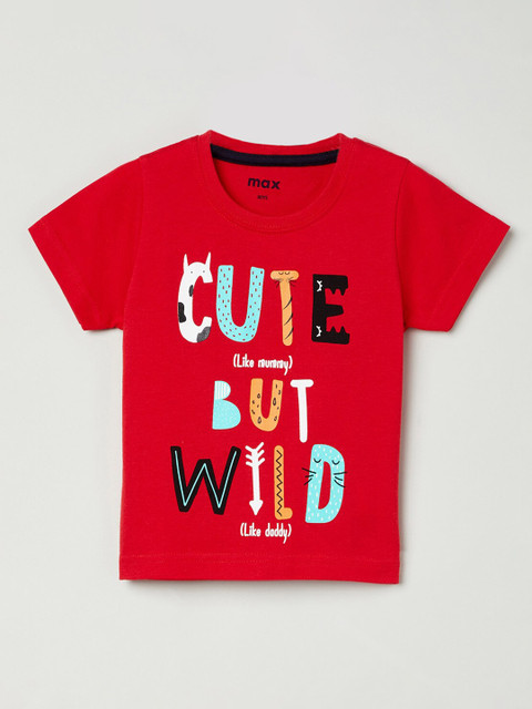 

max Boys Red Printed Round Neck T-shirt