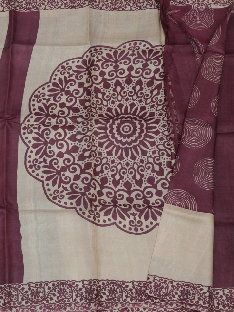 

Pothys Cream-Coloured & Maroon Jute Silk Printed Saree