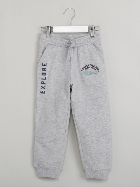 

max Boys Grey Printed Slim-Fit Joggers