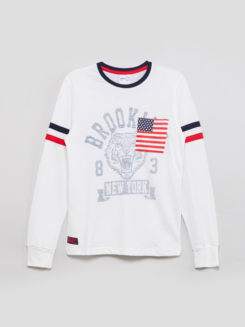 

max Boys Off-White Printed Round Neck T-shirt