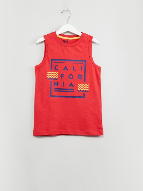 

max Boys Red & Blue Printed Round Neck T-shirt