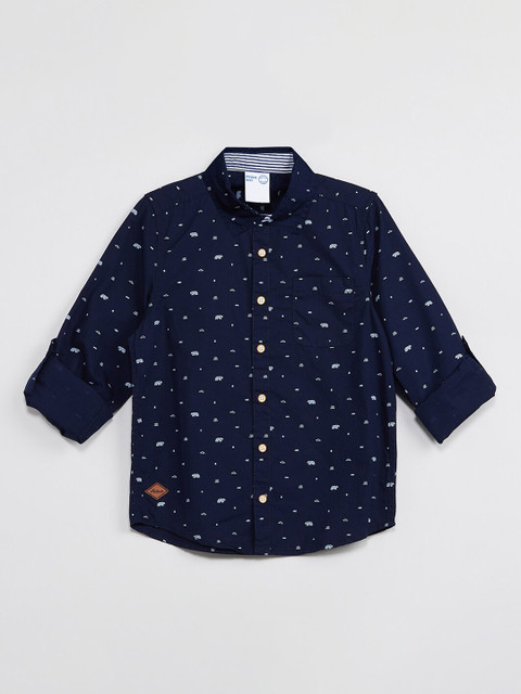 

max Boys Navy Blue Regular Fit Printed Casual Shirt